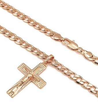ZŁOTY ŁAŃCUSZEK Z KRZYŻEM 50CM STAL POZŁACANY 18K NA PREZENT