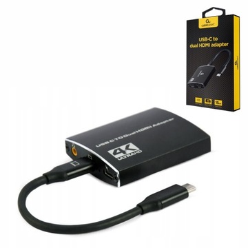 Gembird Adapter USB-C na 2 x HDMI 4K 60Hz czarny