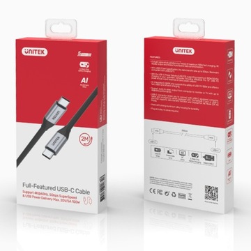UNITEK KABEL USB-C 3.1 gen1 4K 60Hz QC PD 100W 2m