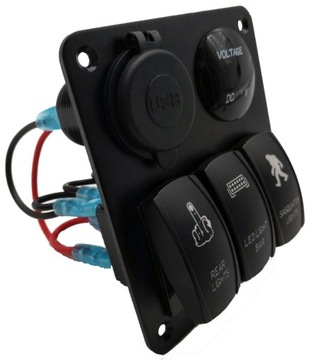 Панель переключателей 3 вольтметра Carling USB алюминий.