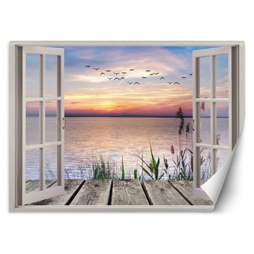 Fototapeta 3D Okno widok na zachód słońce 140x100