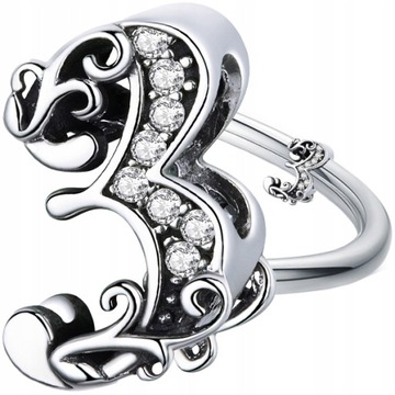 CHARMS CYFRA TRZY 3 koralik beads srebro S925 cyrkonie gałązki zawieszka