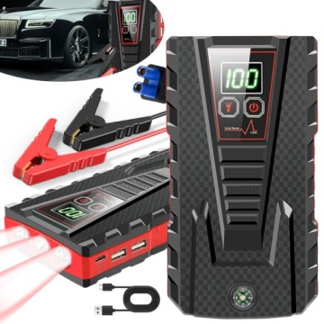 Jump Starter+kompresor Startování Motoru Booster Powerbank Svítilna Kompas 12V
