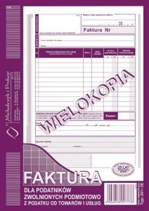 Faktura dla podatników zwolnionych podmiotowo z podatku od towarów 201-3E