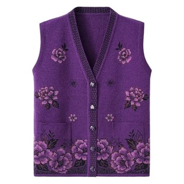 Middle-aged grandma Contrast color Sweater Waistcoat Vest Jacket 2023 Autum
