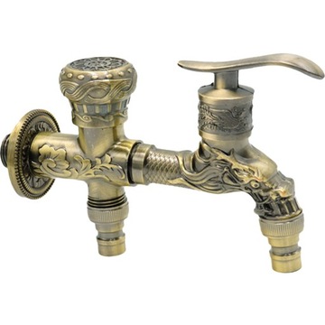 KRAN OGRODOWY Z PODWÓJNĄ WYLEWKĄ KRĄŻEK ZEWNĘTRZNY