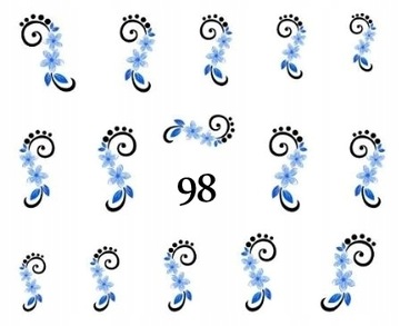 Naklejki wodne na paznokcie NIEBIESKIE KWIATY - 98