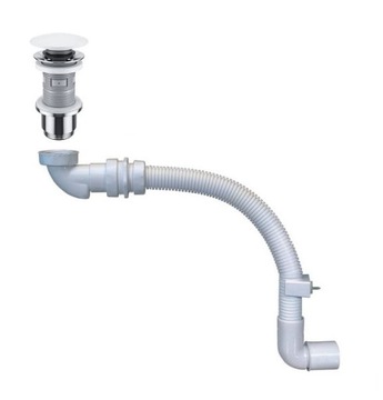 Pum syfon umywalka bidet suchy z rurą elastyczną i korek Click-Clack biały