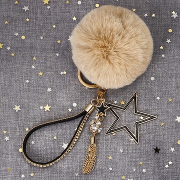 Pompom Ball Keychain Fluffy 5 Gwiazdkowy Wisiorek Do Kluczy