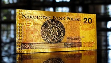 Красивая коллекционная позолоченная банкнота из ПВХ номиналом 20 злотых BOLESŁAW CHROBRY