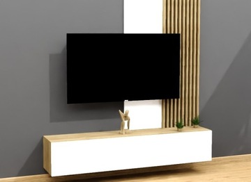 WISZĄCA SZAFKA RTV POD TELEWIZOR LOFTOWA PÓŁKA 120 Dąb Craft + Biały Połysk