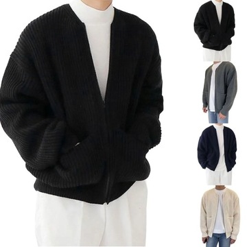 Men Zip Up Long Sleeved Knitted Cardigan Lined Fun
