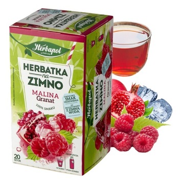 HERBAPOL herbata NA ZIMNO malina granat BEZ CUKRU herbatka 20 SASZETEK