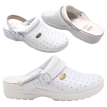 BUTY MEDYCZNE SKÓRZANE WYGODNE BIAŁE KLAPKI UNISEX