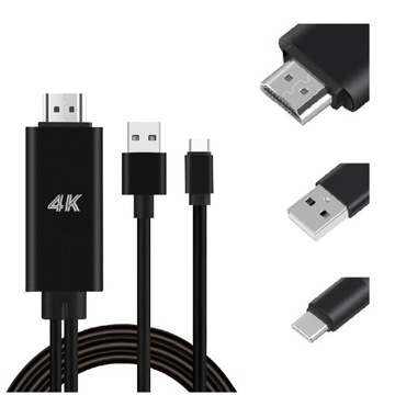Kabel wideo z USB TYP-C na HDMI 1,8m + ładowanie 4K