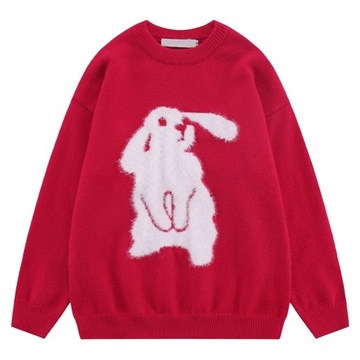 Japanese Cartoon Plush White Rabbit Round Neck Swe