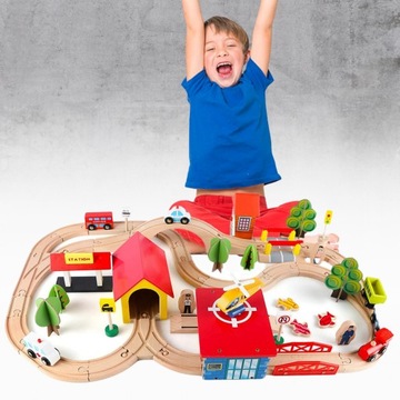 Деревянные рельсовые пути Локомотив + вагоны