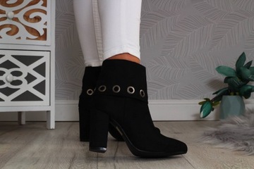 БОТИНКИ НА ВЫСОКОМ КАБЛУКЕ ЖЕНСКИЕ, ЧЕРНАЯ ЗАМШЯ, ВЕСНА