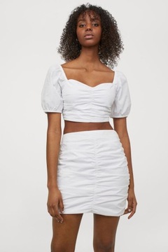 H&M biała spódnica mini bawełna marszczona mini M