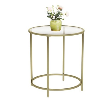 STOLIK KAWOWY SZKLANY DO SALONU OKRĄGŁA ZŁOTA ŁAWA 50 cm METAL GLAMOUR