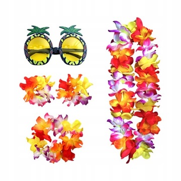 Śliczny hawajski naszyjnik zestaw kostiumów zestaw opasek plażowych stroje taneczne różowa czerwień