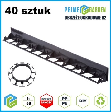 40x Obrzeże trawnikowe ogrodowe 58 BORDER 1 metr Krawężnik ECO