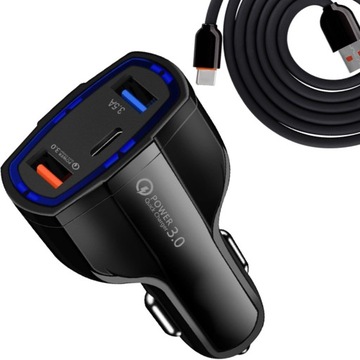 БЫСТРОЕ АВТОМОБИЛЬНОЕ ЗАРЯДНОЕ УСТРОЙСТВО 7000мА + USB-ТИП C КАБЕЛЬ QC 3.0 PD 20ВТ ЧЕРНЫЙ
