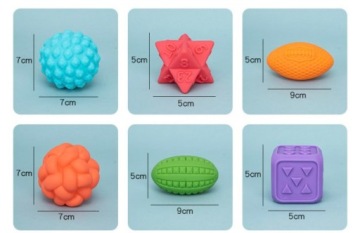 ЦВЕТНЫЕ СЕНСОРНЫЕ ШАРИКИ ДЛЯ МАЛЫШЕЙ, РЕЗИНОВЫЙ СТИМУЛИРУЮЩИЙ НАБОР ИЗ 6 ШТ.