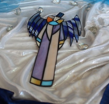 Anioł Pierrot witraż Tiffany Fiolet Kremowy