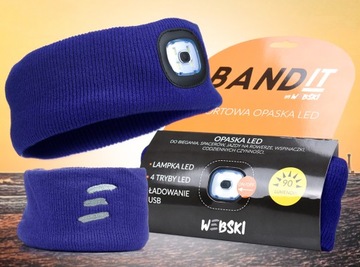 Ciepla Opaska z latarką lampką LED USB JESIENNO-ZIMOWA UNIWERSALNY ROZMIAR