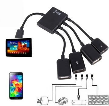 HUB ROZDZIELACZ Micro USB typ C 3 porty USB 2.0 1 Micro USB Zasilanie