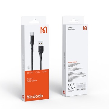 КАБЕЛЬ MCDODO USB-C ДЛЯ БЫСТРОЙ ЗАРЯДКИ ДЛЯ SAMSUNG XIAOMI USB TYPE C QC 4.0 1M