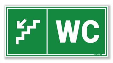 WC na dole w lewo - BHP duża Naklejka ODBLASKOWA