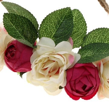 Ręcznie robiona opaska na głowę z motywem kwiatowym wianek do włosów w kolorze różowo-czerwonym