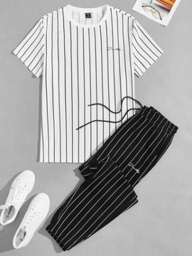 SHEIN KOMPLET W PASKI T-SHIRT SPODNIE WIĄZANIE S76