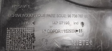 KRYT PODBĚHU MOTORU PRAVÁ PEUGEOT 208 II 9673876780