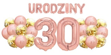 Zestaw balonów na 30 Urodziny Rose Gold Napis Cyfry 100cm Dekoracje Hel