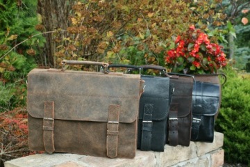 Мужская кожаная сумка через плечо винтажная полировка A4 коричневая