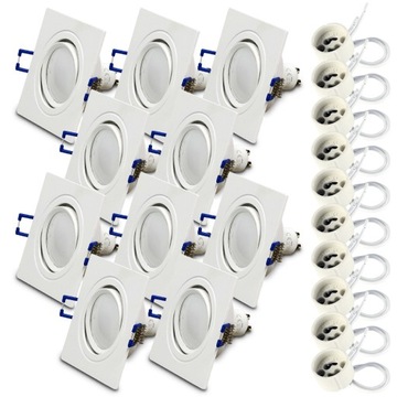 10x Oprawa halogen ODLEW BIAŁA + LED GU10 7W 3000K