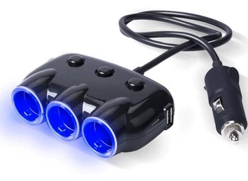 Rozgałęziacz zapalniczki z włącznikami + 2 x USB