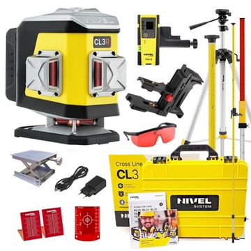 NIVEL SYSTEM LASER KRZYŻOWY CL3R + AKCESORIA STATYW TYCZKA CZUJNIK ŁATA