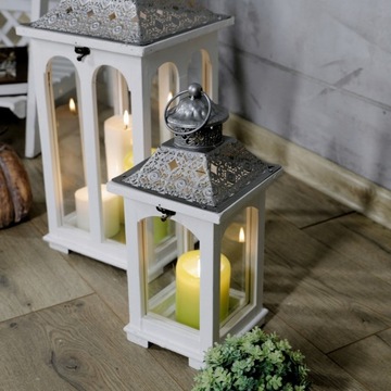 Lampion latarnia drewniana ogrodowa biała duży komplet 2w1 Do domu i ogrodu