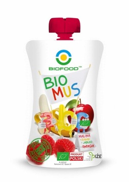 Mus malina-banan-jabłko BIO, 90 g, Bio Food