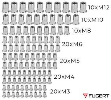 NITOWNICA RĘCZNA DO NITONAKRĘTEK ZESTAW NITONAKRĘTKI M3-M12 110SZT +WALIZKA