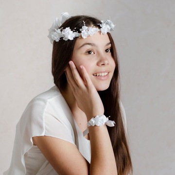 Wianek Komunijny Komunia Wianek Na Komunię Kwiatowy Wzór Biały