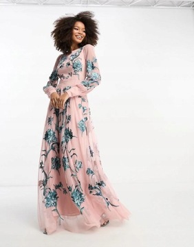 Asos Edition NH2 qnd MAXI SUKIENKA SIATECZKA HAFT KWIATY ODKRYTE PLECY M