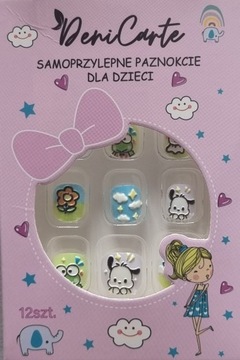 SZTUCZNE PAZNOKCIE TIPSY DLA DZIECI SAMOPRZYLEPNE 3D 12SZT FROG WIOSNA