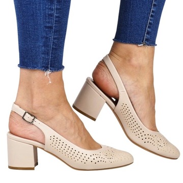 iButy ELEGANCKIE DAMSKIE CZÓŁENKA BEZ PIĘTY AŻUROWE SANDAŁY BEŻOWE MATOWE