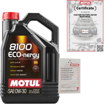 MOTUL 8100 ECO-NERGY 0W30 A5/B5 5L MB 229.6 BMW LL-01 FE + ZAWIESZKA