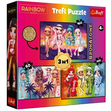 Brokatowe puzzle 3w1 RAINBOW HIGH 320el TREFL Puzzle z brokatem 3 układanki